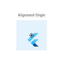 A blue square container with the Flutter logo positioned according to the
Alignment specified above. A point is marked at the center of the container
for the origin of the Alignment coordinate system.