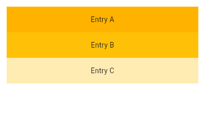 A ListView of 3 amber colored containers with sample text.