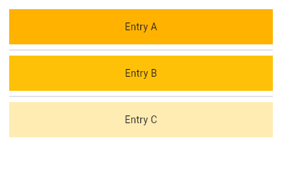 A ListView of 3 amber colored containers with sample text and a Divider
between each of them.