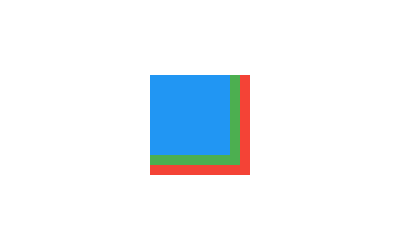The sample creates a blue box that overlaps a larger green box, which itself overlaps an even larger red box.
