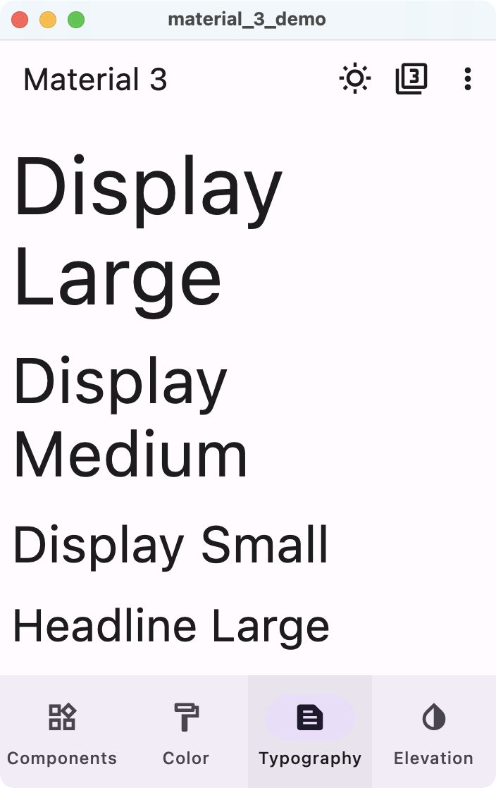Typography tab of the Material 3 demo